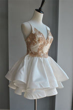 Load image into Gallery viewer, Cute Homecoming Dress 2023 Short Spaghetti Straps Satin with Appliques