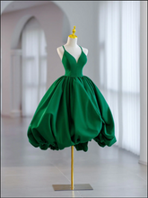 Load image into Gallery viewer, Green Homecoming Dress 2023 Short Spaghetti Straps Satin Puffy