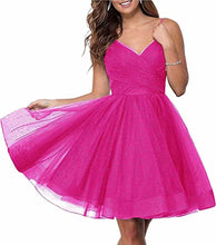 Load image into Gallery viewer, Sparkly Homecoming Dress 2023 Short Spaghetti Straps Tulle Sequined