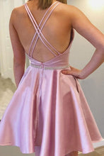 Load image into Gallery viewer, Pink Homecoming Dress 2023 Short Halter Neck Satin with Pockets