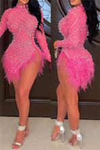 Load image into Gallery viewer, Black Women Homecoming Dress 2023 Short High Neck Long Sleeves Beaded