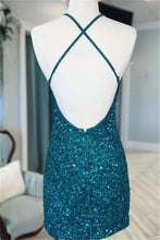 Load image into Gallery viewer, Black Women Homecoming Dress 2023 Short Spaghetti Straps Sequin