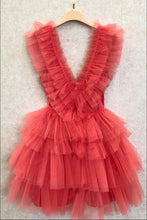Load image into Gallery viewer, Red Homecoming Dress 2023 Short V Neck Sleeveless Tulle