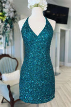 Load image into Gallery viewer, Black Women Homecoming Dress 2023 Short Spaghetti Straps Sequin