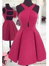 Load image into Gallery viewer, Fuchsia Homecoming Dress 2023 Short Halter Neck Satin