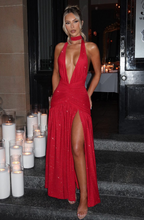 Load image into Gallery viewer, Red Sparkle Mermaid V-neck Prom Dresses