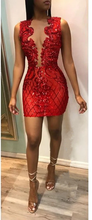 Load image into Gallery viewer, Red Homecoming Dress 2024 illusion V-neck