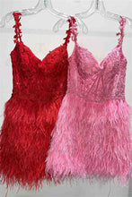 Load image into Gallery viewer, Cute Homecoming Dress 2023 Short Sweetheart with Appliques Feathers