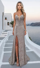 Load image into Gallery viewer, Beaded Lace Plunging Neckline Mermaid Prom Dress Gown