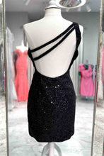 Load image into Gallery viewer, Black Homecoming Dress 2023 Short One-shoulder Sequin with Slit
