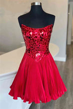Load image into Gallery viewer, Red Homecoming Dress 2023 Short Strapless Sequin
