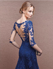 Load image into Gallery viewer, Mermaid Mother of the Bride Dresses Lace Appliques Wedding Guest Dress V Neck Tulle Formal Dress 3/4 Sleeves