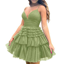 Load image into Gallery viewer, Fairy Homecoming Dress 2023 Short Spaghetti Straps Tiered Tulle