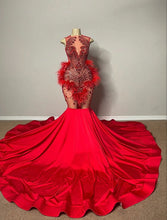 Load image into Gallery viewer, Luxurious Black Girl Prom Dress 2024 Sleeveless Satin with Feathers