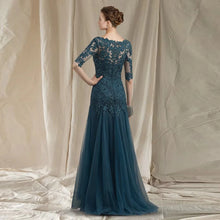 Load image into Gallery viewer, Mermaid Mother of the Bride Dresses Lace Appliques Wedding Guest Dress V Neck Tulle Formal Dress Half Sleeves