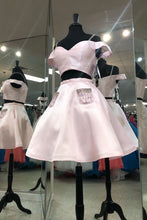 Load image into Gallery viewer, Pink Homecoming Dress 2023 Short Two Piece Off the Shoulder Satin with Pockets
