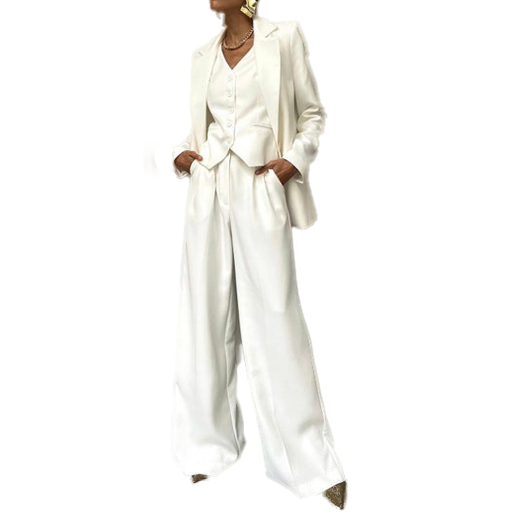 White Women's Suits 3 Pieces Blazer Pants Vest 2023 Pockets Business Casual Suit Sets