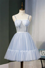 Load image into Gallery viewer, Light Blue Homecoming Dress 2023 Short Spaghetti Straps Tulle