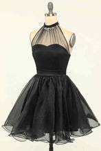Load image into Gallery viewer, Black Homecoming Dress 2023 Short Halter Neck Tulle