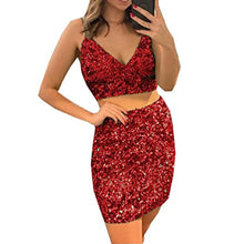 Load image into Gallery viewer, Two Piece Homecoming Dress 2023 Short Tight Spaghetti Straps Sequin Corset Back