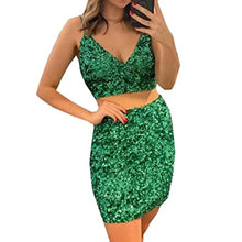 Load image into Gallery viewer, Two Piece Homecoming Dress 2023 Short Tight Spaghetti Straps Sequin Corset Back