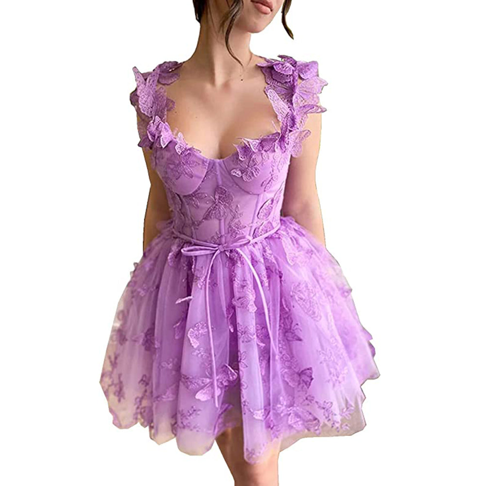 Fairy Homecoming Dress 2023 Short Sweetheart Straps Tulle Butterfly Corset Back