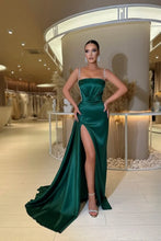 Load image into Gallery viewer, Long Mermaid Spaghetti Straps Satin Formal Prom Dresses with Slit