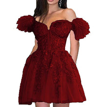 Load image into Gallery viewer, Fairy Homecoming Dress 2023 Short Off the Shoulder Tulle with Appliques Feathers