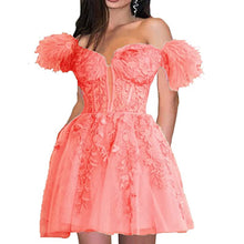 Load image into Gallery viewer, Fairy Homecoming Dress 2023 Short Off the Shoulder Tulle with Appliques Feathers