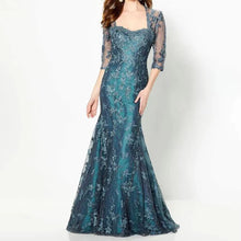 Load image into Gallery viewer, Mermaid Mother of the Bride Dresses Lace Tulle Wedding Guest Dress Square Collar Long Formal Dress 3/4 Sleeves