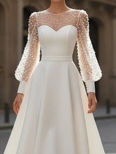 Load image into Gallery viewer, Elegant White Pearl Embellished Long Sleeves A-Line Dress