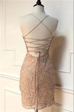 Load image into Gallery viewer, Champagne Homecoming Dress 2023 Halter Neck Sequin Corset Back