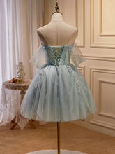 Load image into Gallery viewer, Light Blue Homecoming Dress 2023 Short Fairy Off the Shoulder Tulle