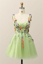 Load image into Gallery viewer, Green Homecoming Dress 2023 Short Sweetheart Floral Tulle