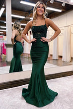 Load image into Gallery viewer, Long Mermaid Spaghetti Straps Straps Lace Backless Formal Prom Dresses