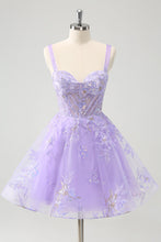 Load image into Gallery viewer, Lilac Spaghetti Straps Corset Embroidered Homecoming Dress with Sequins