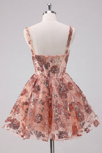 Load image into Gallery viewer, Blush Glitter Sequins Spaghetti Straps A-Line Tulle Corset Homecoming Dress
