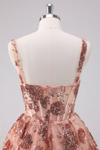 Load image into Gallery viewer, Blush Glitter Sequins Spaghetti Straps A-Line Tulle Corset Homecoming Dress