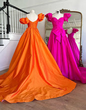 Load image into Gallery viewer, Off The Shoulder Ball Gown Taffeta Long Prom Dresses Side Slit Evening Dresses With Train