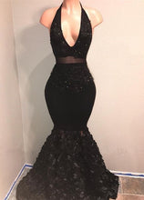 Load image into Gallery viewer, Black Girl Prom Dress 2024 Halter Neck Sequin Beaded Mermaid
