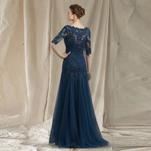 Load image into Gallery viewer, Mermaid Mother of the Bride Dresses Lace Appliques Wedding Guest Dress V Neck Tulle Formal Dress Half Sleeves