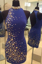 Load image into Gallery viewer, Royal Blue Homecoming Dress 2023 Short Halter Neck Backless Rhinestones