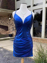 Load image into Gallery viewer, Royal Blue Homecoming Dress 2023 Short Tight Halter Neck Satin