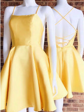 Load image into Gallery viewer, Yellow Homecoming Dress 2023 Short Spaghetti Straps Satin