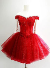 Load image into Gallery viewer, Red Homecoming Dress 2023 Short Off the Shoulder Tulle Puffy