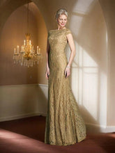 Load image into Gallery viewer, Gold Mother of the Bride Dresses Lace Mermaid Wedding Guest Dress Long Evening Dress Short Sleeves