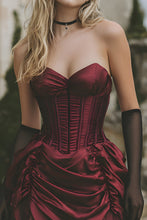Load image into Gallery viewer, Burgundy Strapless Corset Satin Pleated Bodycon Homecoming Dress