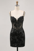 Load image into Gallery viewer, Sparkly Sequins Dark Green Corset Bodycon Backless Homecoming Dress