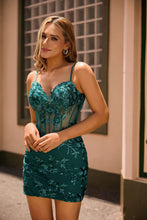 Load image into Gallery viewer, Sparkly Sequins Dark Green Corset Bodycon Backless Homecoming Dress