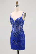 Load image into Gallery viewer, Sparkly Sequins Dark Green Corset Bodycon Backless Homecoming Dress